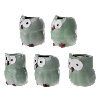 

5Pcs Cute Owl Ceramic Succulent Planter Miniature Flower Plant Pots Office Decor 425D