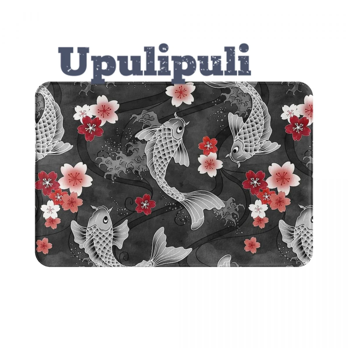 Koi Sakura Blossom Black коврик в виде рыбы мягкий для ванной нескользящий абсорбирующий