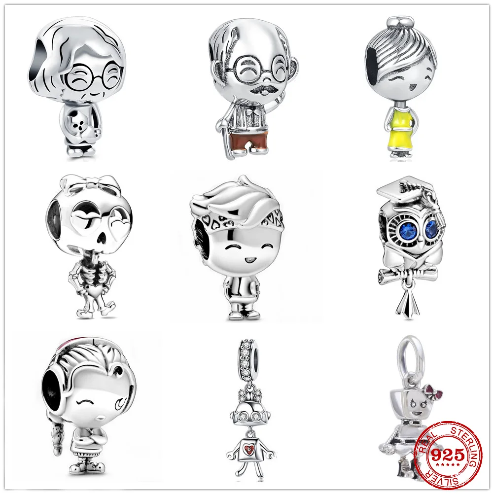 Grandpa Grandma Boy Girl Owl Robot Pendant Charm Beads Fit Charms Charms silver 925 Original Bracelet For Women DIY Jewelry Charm Jewelry Beads Charms Animal Charm Jewelry Silver Charm Bead Charm Bead Beads Jewelry Sterling Silver Beads Charm Silver Charm Bracelet