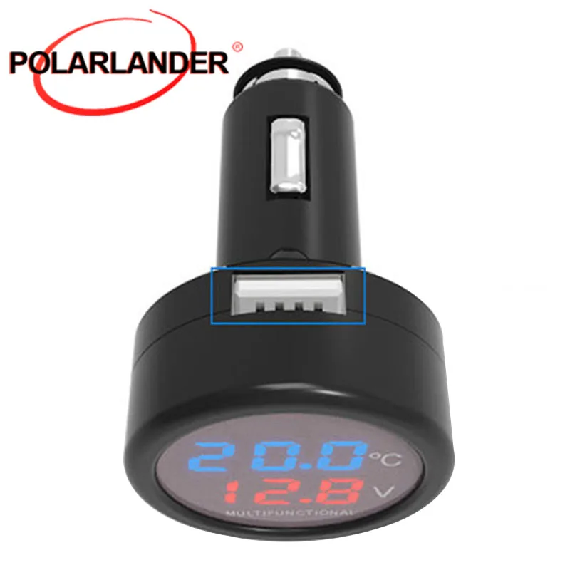 Voltmeter USB Car Charger Voltmeter Thermometer Suitable for 12/24V Universal Car 3 in 1 LED