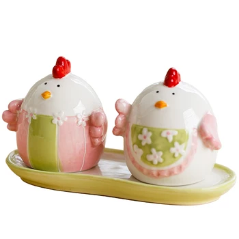 

3pcs/1set Creative Ceramic Crafts Kitchen Decor Chicken Seasoning Jar Salt and Pepper Salt Box Egg Seasoning Bottle Set CL82502