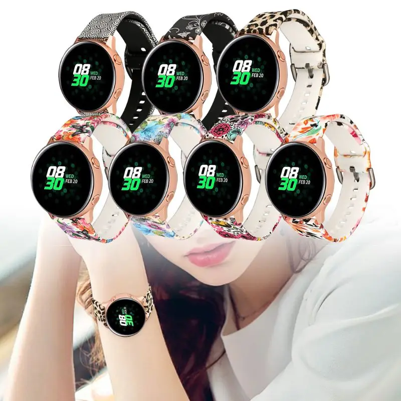 

L Size Retro Floral Flower Watchband Silicone Wrist Strap Bracelet Replacement for Samsung Galaxy Watch Active Accessories