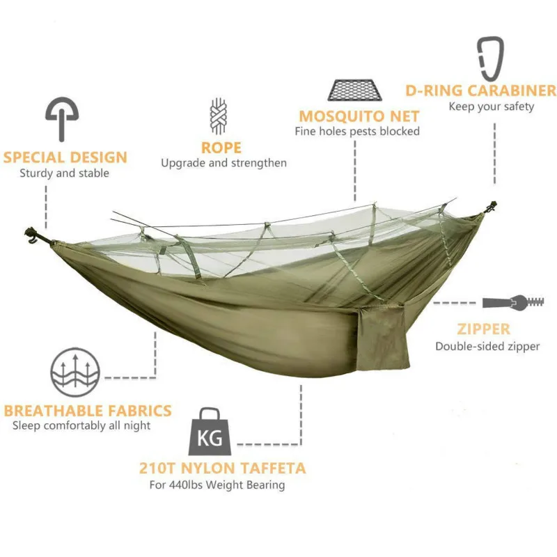 Camping Hammock with Net - Lightweight Double Hammock,Portable Hammocks for Indoor,Hiking,Camping,Backpacking,Travel,Backyard