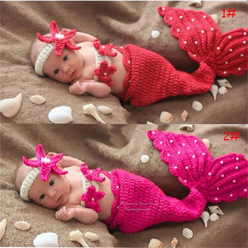 

Baby Newborn Mermaid Knitted Sleeping Bag 3-piece Set