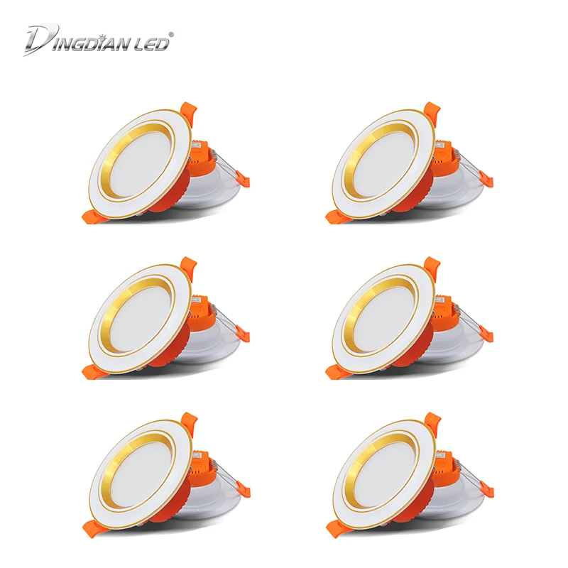 

6Packs 220V LED Downlight Spot LED 3 Colors Changing 3W Recessed Mount Energy Saving Bedroom Kitchen Indoor Spot Lighting