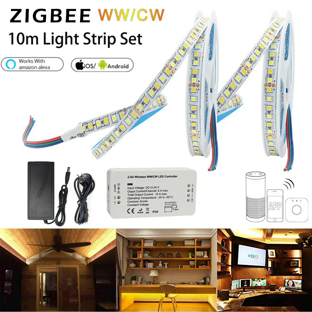 Светодиодный контроллер Smart ZigBee DC12V + 120 светодиодный s/m SMD2835 CCT с регулируемой