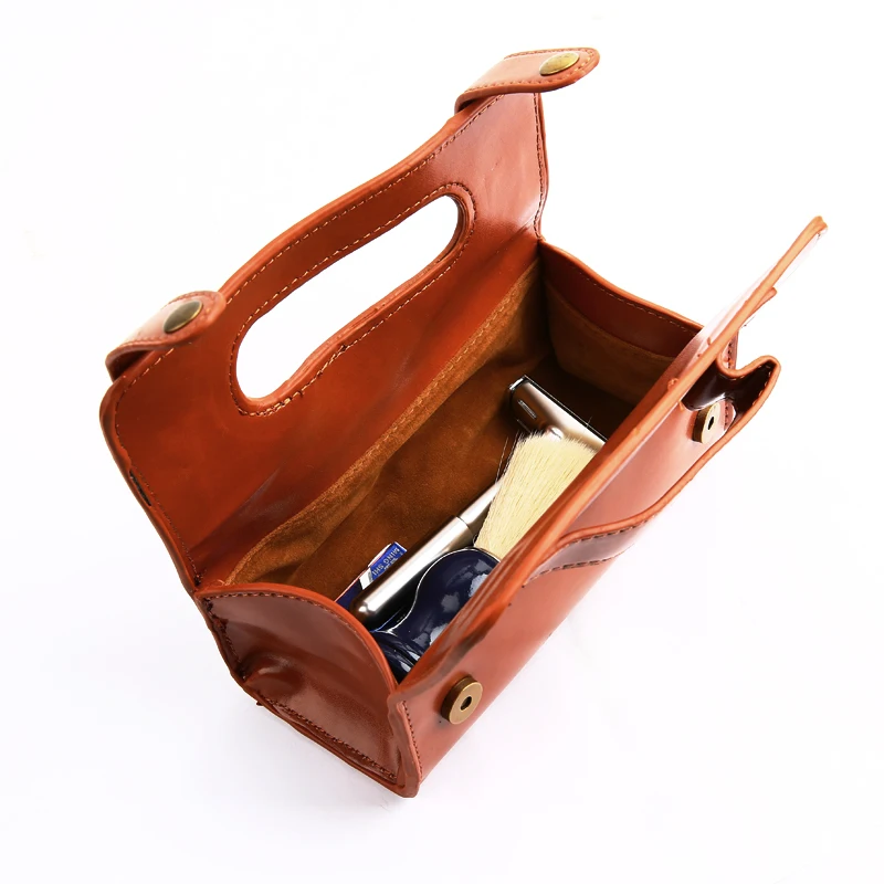 Manual Shaving Razor Portable Shaving Brush Travel PU Leather Bag For 2 edges Safety Razors Box 5