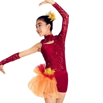 

4 Piece Jazz Dance Costumes One Sleeve Leotard with Shorts Seperated Dance Outfits Jazz Dance Clothes Wear for Girls