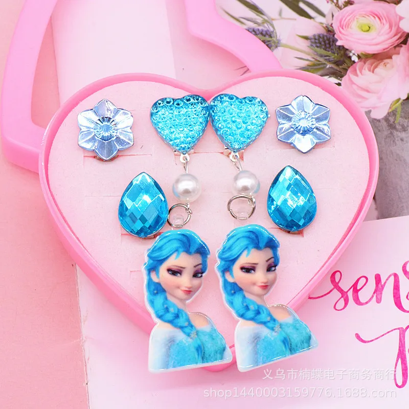 6pcs Disney Frozen Elsa Children's Clip Earring Pierced Ear Clips Boxed