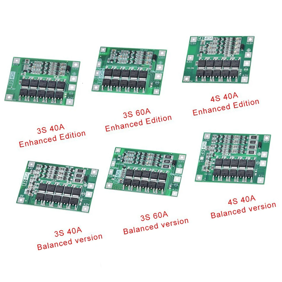Защитная плата 3S/4S 40A/60A 18650 BMS для зарядки литий-ионных батарей двигателя