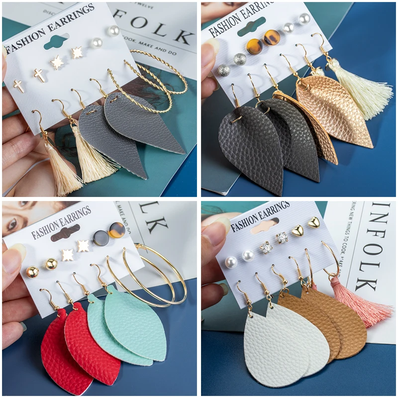 Женский винтажный Комплект сережек ZWC серьги в виде листьев с геометрическими