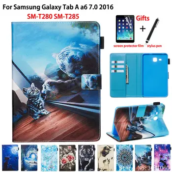 

SM-T280 Case For Samsung Galaxy Tab A a6 7.0 2016 T280 T285 SM-T285 Cover Funda Tablet Animal Pattern Stand Shell Capa +Gift