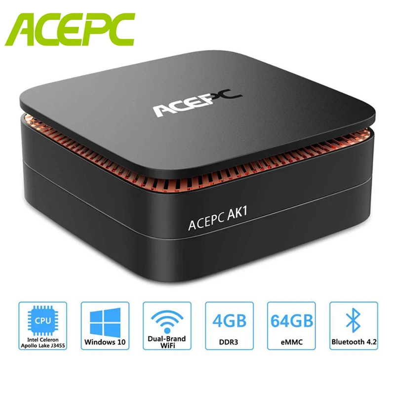 ACEPC AK1 Windows10 мини ПК Intel Celeron Apollo J3455 8 Гб RAM 128 ГБ DDR3L SSD BT 4 2 Office HDMI WiFi4K USB3.0 Mini Comput|Мини