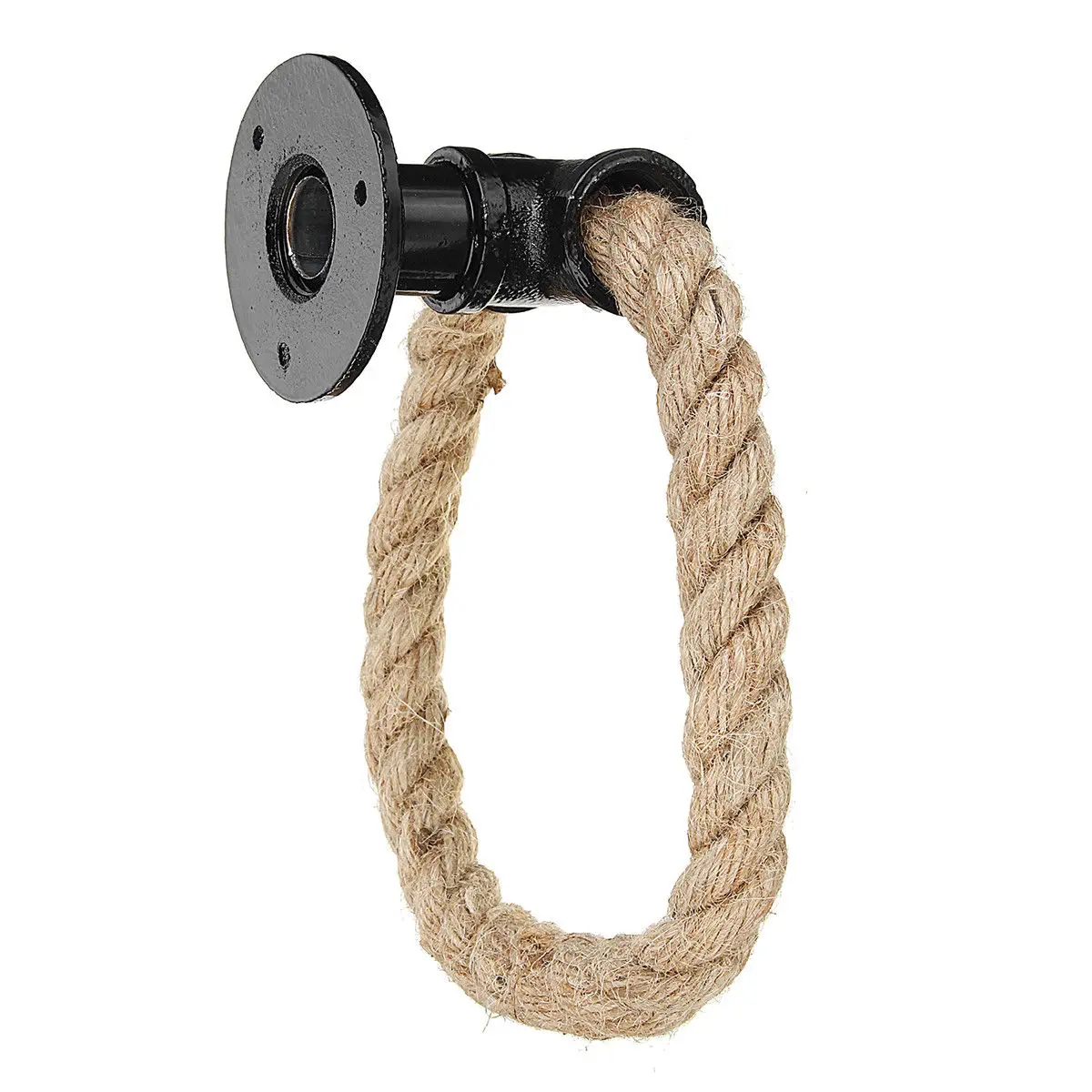 

1 X Industrial Vintage Towel Holder Cast Iron Wall Ring Hemp Rope Bath Room Rack