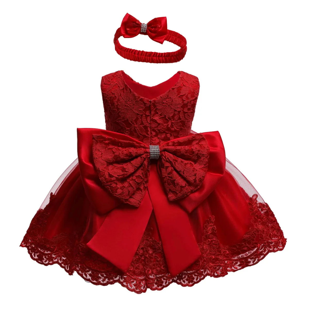 Платье для новорожденных девочек от 0 до 24 месяцев кружевные вечерние платья-пачки принцессы с бантом на свадьбу, день рождения рождественское красное платье - Цвет: Красный