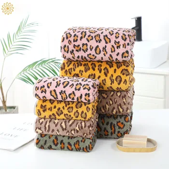 

Fashion Super Soft Leopard Print Thicken Beach Towel Set Coral Bath Towels Home For Adult Hotel Velvet Face Shower Children