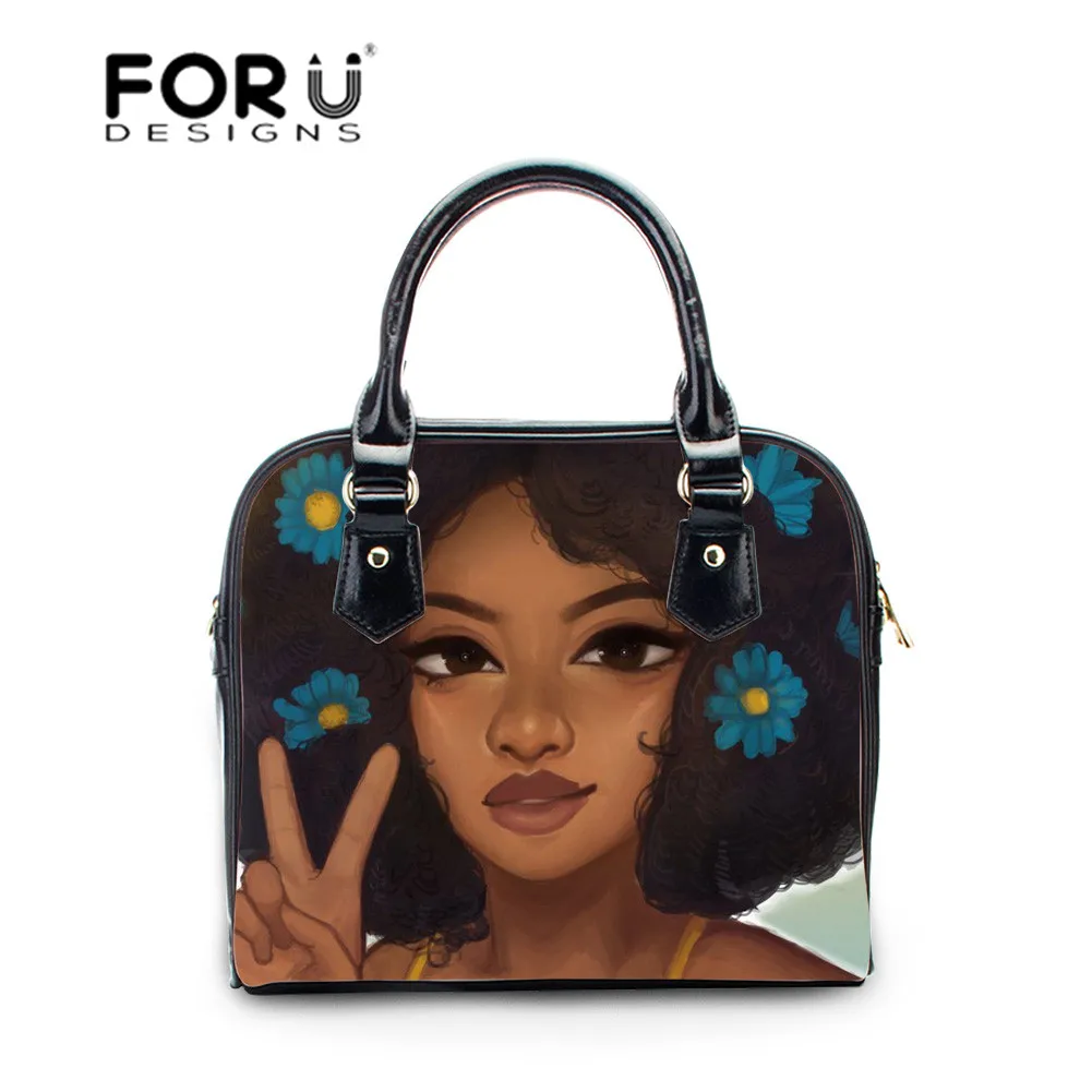FORUDESIGNS Women Handbags Black Girls Magic African PU Leather