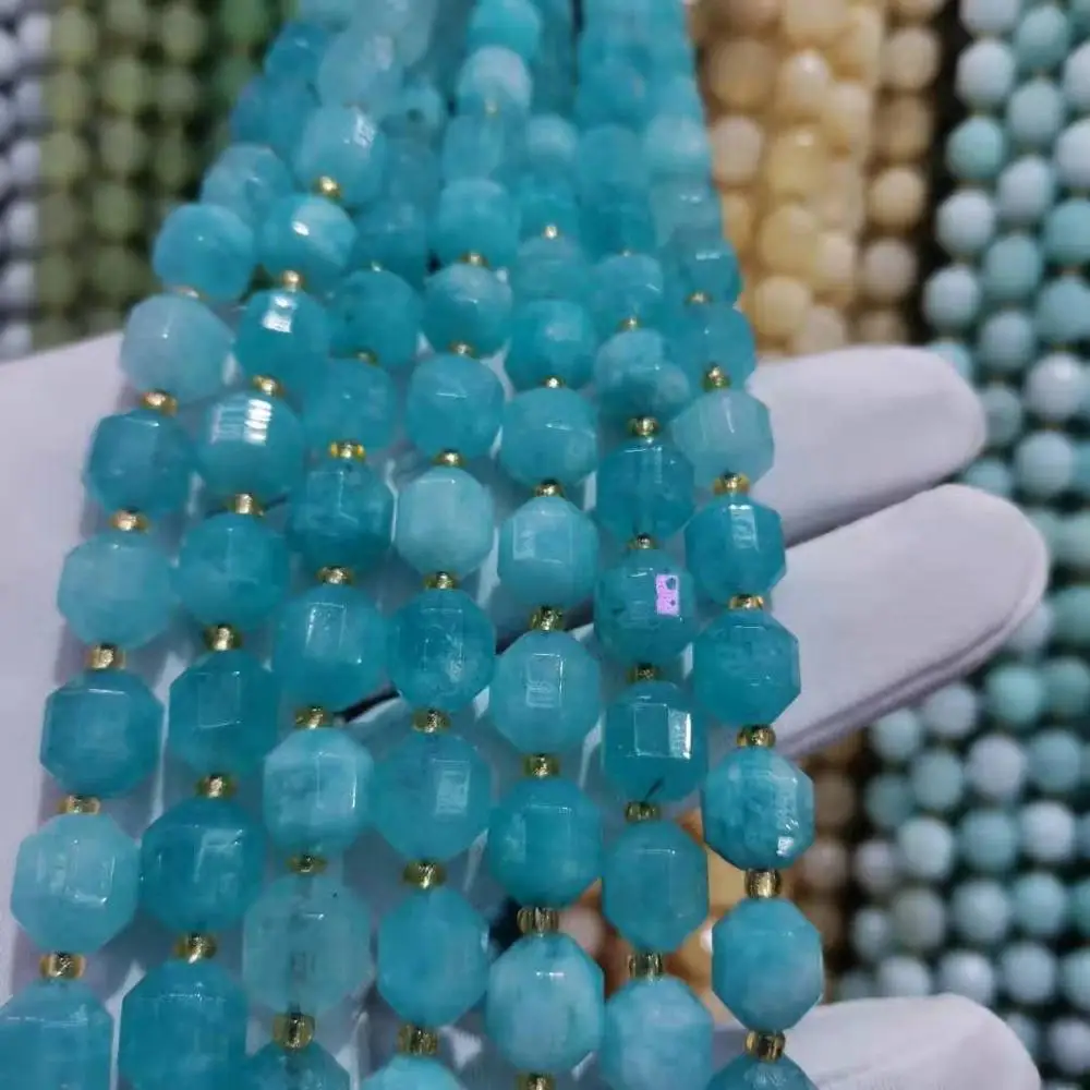 

Natural Stone Amazonite Beads Faceted Loose Lulutong Beads For Jewelry Making DIY Bracelet