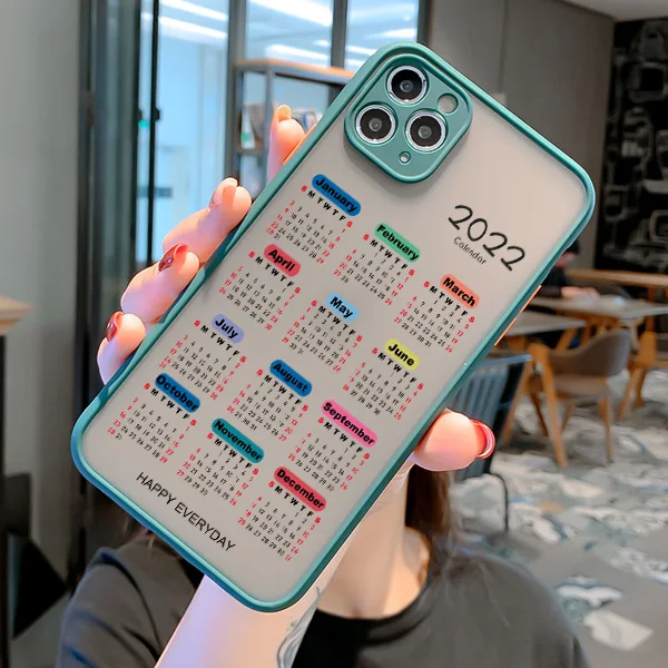Happy Everyday 2022 Calendar Phone Case for iPhone 6s 7 8 Plus SE2020 X XR XS MAX 12 11 Pro Max Hard Matte Shockproof Back Cover
