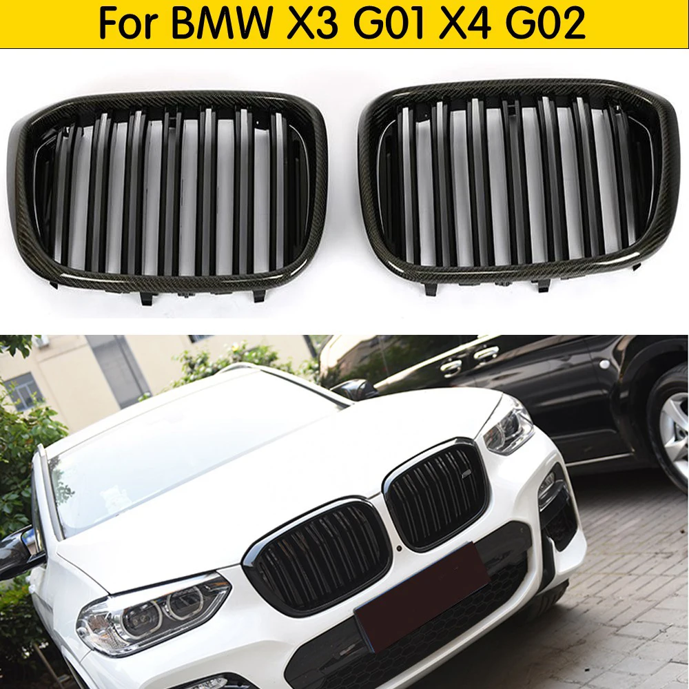 2-рейки из натурального углеродного спереди почек гриль для BMW X3 X4 G01 G02 гоночный автомобиль решетка ABS xDrive20i xDrive30i
