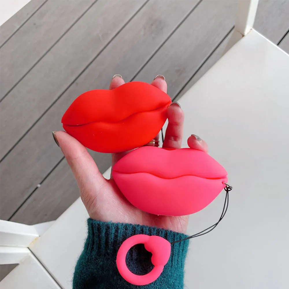 Модный чехол для наушников в виде губ Airpods Pro силиконовый мягкий беспроводной с