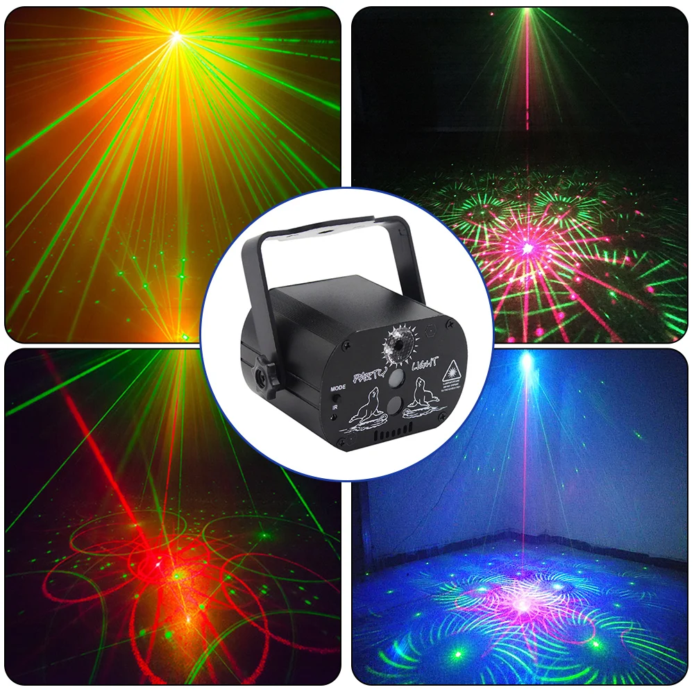 Mini DJ Disco Light USB Charge Strobe Party Laser Stage Lighting Effect Voice Control Laser Projector Light Dance Floor Bar Car