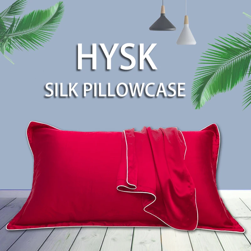 HYSK 100% наволочка из натурального шелка с красным подолом конверт фланцем чистого