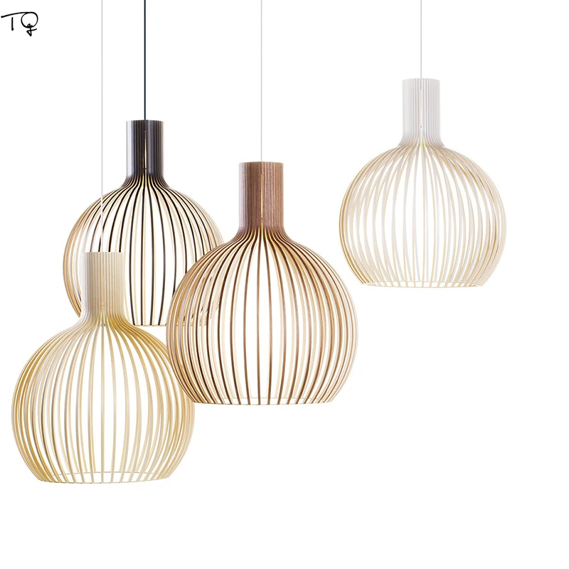 

Japanese Modern Simple Birdcage Bamboo Wood Pendant Light LED Home Decor Hanglamp Dining Room Living Bedroom Restaurant Kitchen