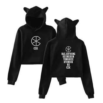 

F.T KPOP CIX 1st EP ALBUM 'HELLO' Chapter 1. Hello,Stranger print fashion trend Cat Crop Top Women Hoodies Sweatshirt clothes