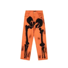 Pantalones vaqueros con estampado de Graffiti para Hombre, Jeans holgados, informales, Punk, Hip Hop, color naranja, Chic, 2021