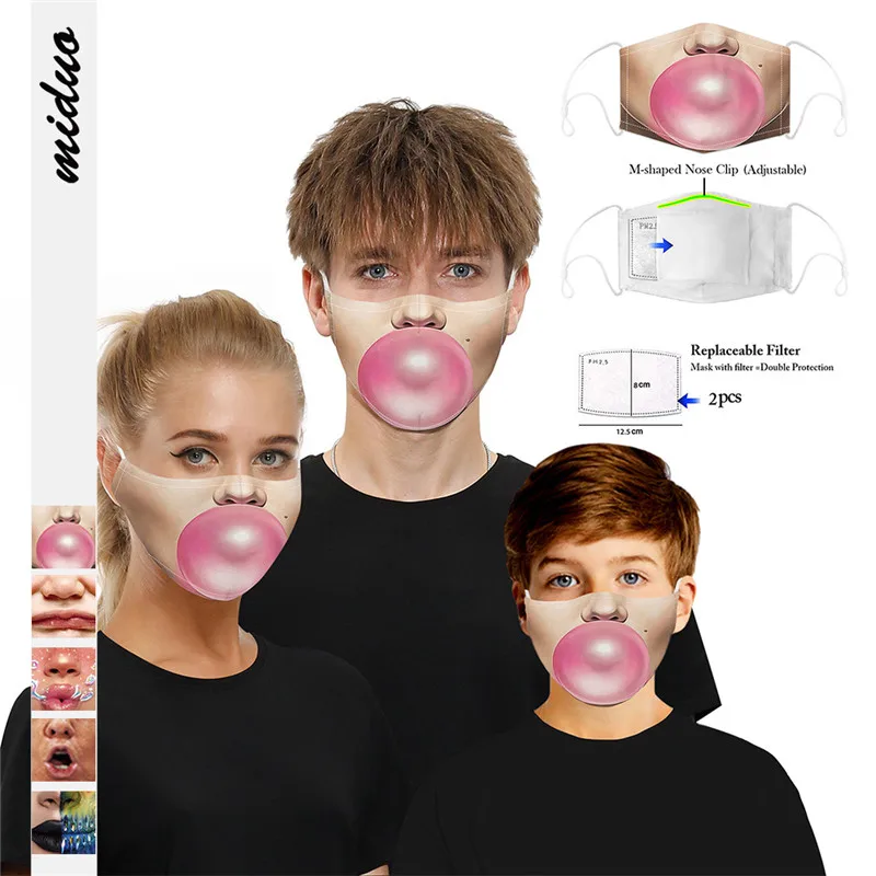 

5 Adult children 2020 new digital printing masks protection safety adjustable masks dustproof and smog 5 layer synthetic filter
