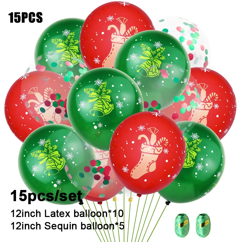 thumbnail image 1 of 10 piezas 15 piezas de globos navideños de látex, Papá Noel, alce, árbol de Navidad, globos para fiesta de Navidad, decoración navideña para el hogar, 1 of 5
