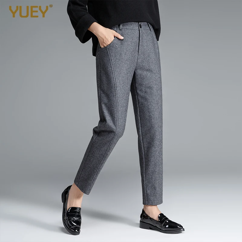 Brand Women's Casual Harem Pants For Autumn Slim Warm Woolen Elastic Band High Waist Black Gray Plus Size Pure Color Feet Pants Brand Women's Casual Harem Pants For Autumn Slim Warm Woolen Elastic Band High Waist Black Gray Plus Size Pure Color Feet Pants