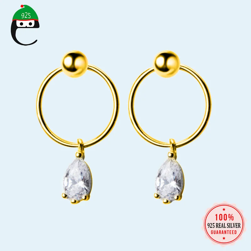 ElfoPlataSi 925 ювелирные изделия из настоящего стерлингового серебра женские модные круглые серьги-гвоздики в форме капли воды для женщин модные серебряные ювелирные изделия XY686