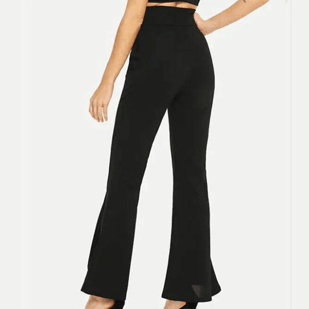 Women Autumn Easy Regular Trousers Flare High Waist Hippie Slim Zipper Pants Female Flare Palazzo Fashion Streetwear 808