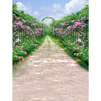 

Photography Backgrounds Spring Garden Flowers Arch Door Scene wedding party Customized Photographic Backdrops For Photo Studio