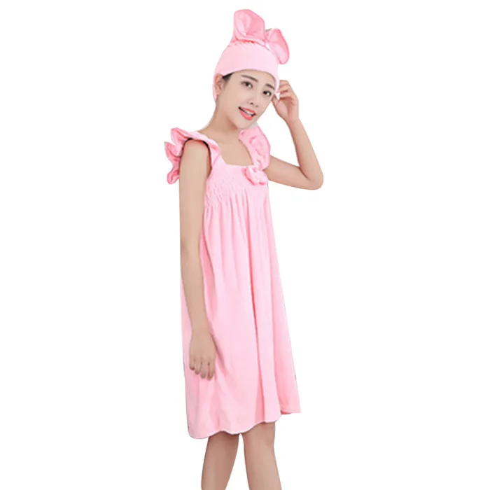 Women Bath Skirt Shower Cap Set Soft Bowknot Quick Dry Portable Wrap Towel Bathroom Accessories AUG889