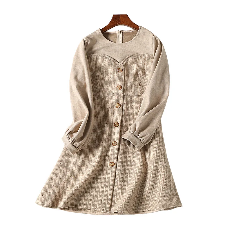 

A Generation of Elegant Versatile Slim Fit Slimming Mock Two-Piece Joint Woolen Dress Women's Entity