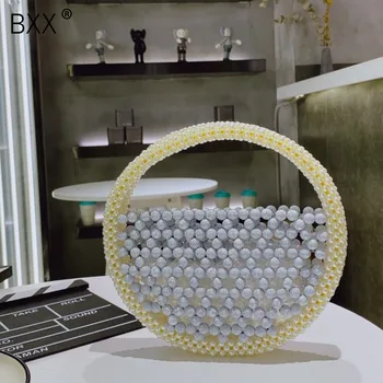 

[BXX] Hollow Out Pearl Bags For Women 2020 New Elegant Hand Woven Beaded Clutch Purses and Handbags Female Small Bag HO040