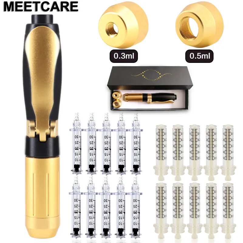 

2in1 Meso Injection Gun Hyaluron Pen 0.3ml&0.5ml Head Gold Hyaluronique Acid Pen Lip Filler Jnjector Noninvasive Nebulizer New