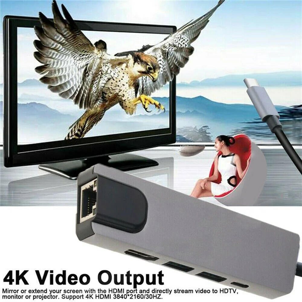 5 в 1 USB 3,1 type C концентратор 4K HDMI USB 3,0 для Rj45 Lan адаптер зарядное устройство для Macbook и высокое качество