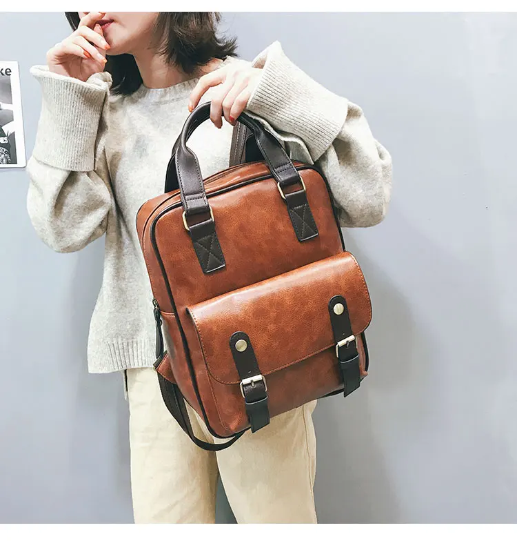 new mochila feminina anti theft school bags  travel vintage laptop brown leather big backpack women korean designer daypacks