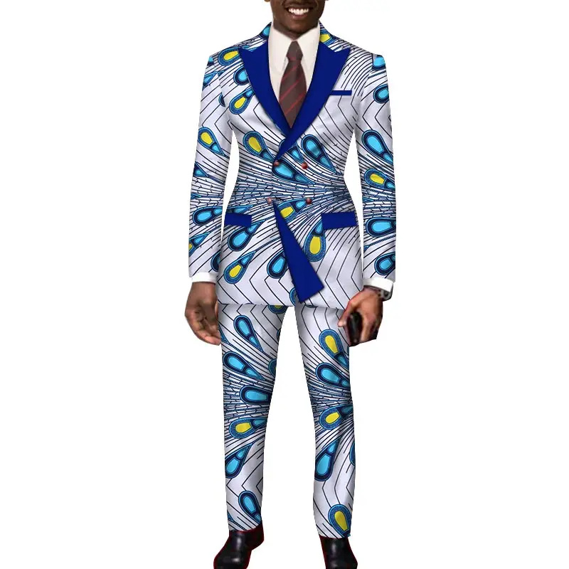 Новые африканские брючные костюмы для мужчин Анкара принт костюмы человек блейзер+ брюки 2 шт. набор на заказ Свадебные/выполнения Дашики наряды wyn252 - Цвет: 12