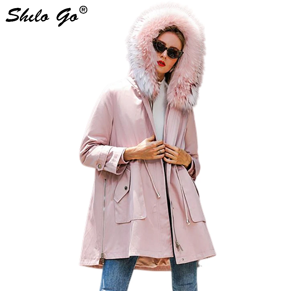 

Fur Parkas Elegant Real Fox Fur Collar Thick Warm Rabbit Fur Lining A Line Long Coat Women Winter Drawstring Waist Plus Outwear