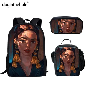

doginthehole 2020 Fashion Girls Back to School Backpack Cartoon African Women Print Kids Book bag Set Shoulder bag mochila