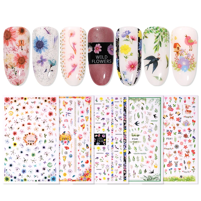 

1 Sheet Nail Art Sticker Flower Leaves Patterns Colorful Nail Art Transfer Decals Stickers Tips Nail DIY Design 3D Decorations