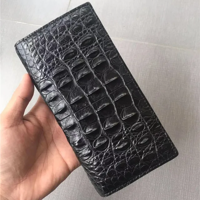 Business Style Genuine Crocodile Skin Men's Long Bifold Card