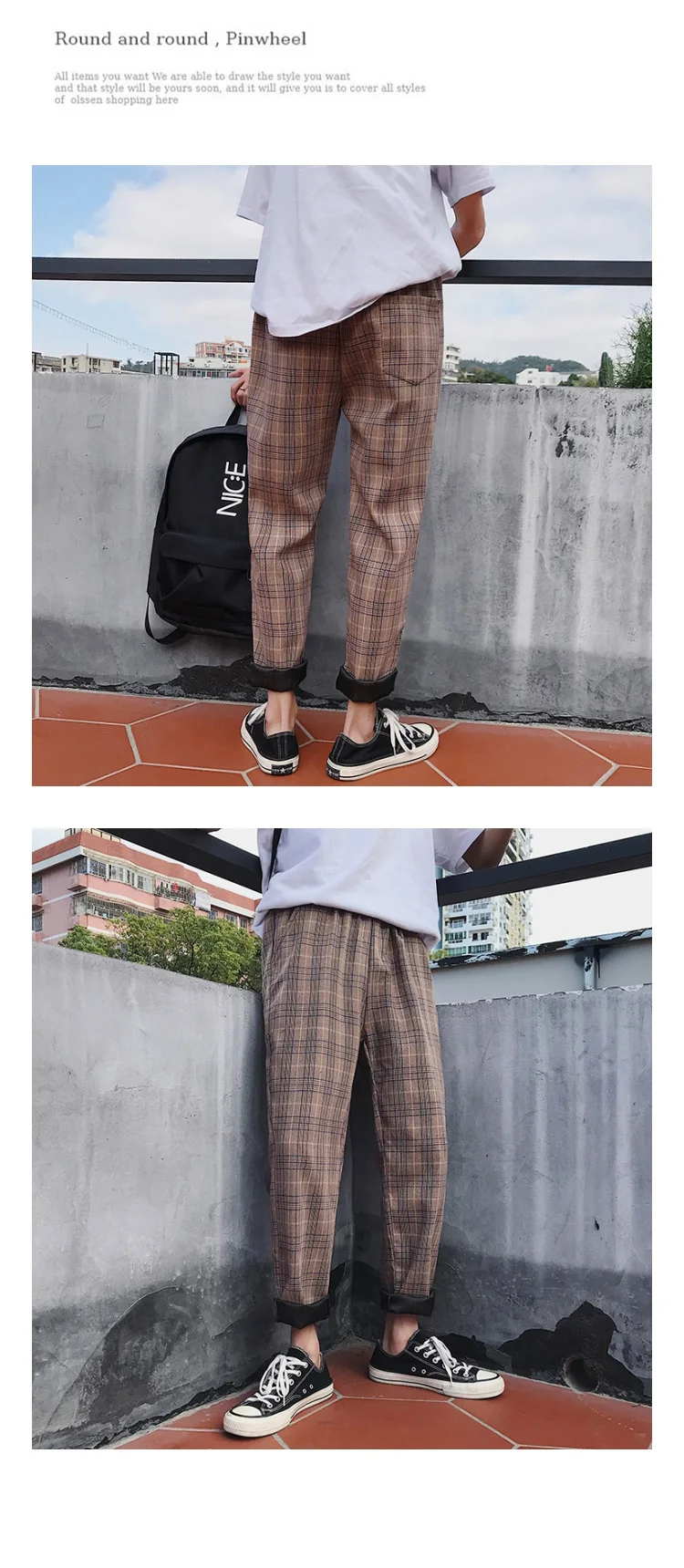 Liketkit Men Women Korean Black Plaid Casual Pants Mens Harajuku Streetwear Harem Pants Male Hip Hop Checkered Trousers 5XL