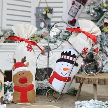 Рождественское красное вино сумка для бутылок Санта Клаус Лось Снеговик напечатанные винные бутылки Чехлы настольный декор для ужина милые вечерние принадлежности 0816