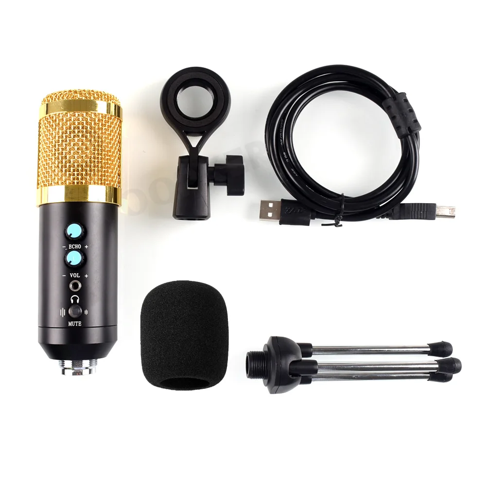 Microfono a condensatore per computer con treppiede, microfono USB per studio karaoke per kit di registrazione di giochi su YouTube_voghion.com